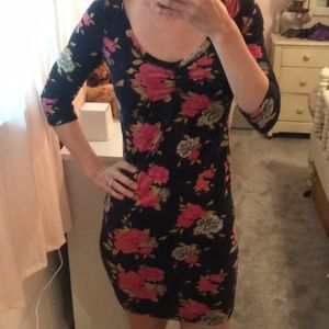 Forever 21 Navy Floral Scoop-Neck Bodycon Dress